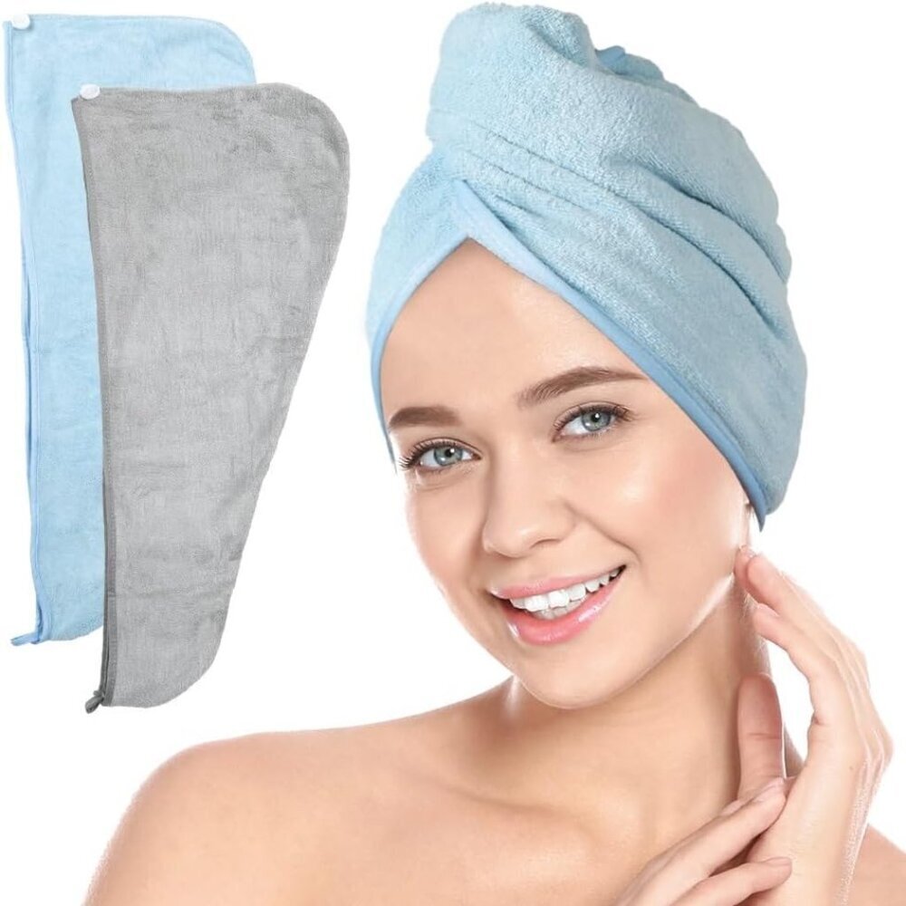 Microfiber Hair Towel Wrap 2-Pack Quick Drying Lightweight for All Hair Types
